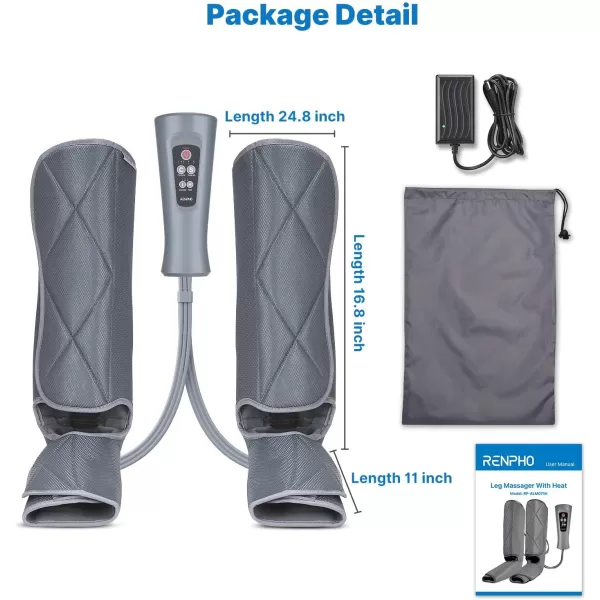 RENPHO Leg Massager with Heat and Compression for Circulation Gift for Fathers Mothers Relaxation Muscles Calf Massager FSA HSA EligibleGray