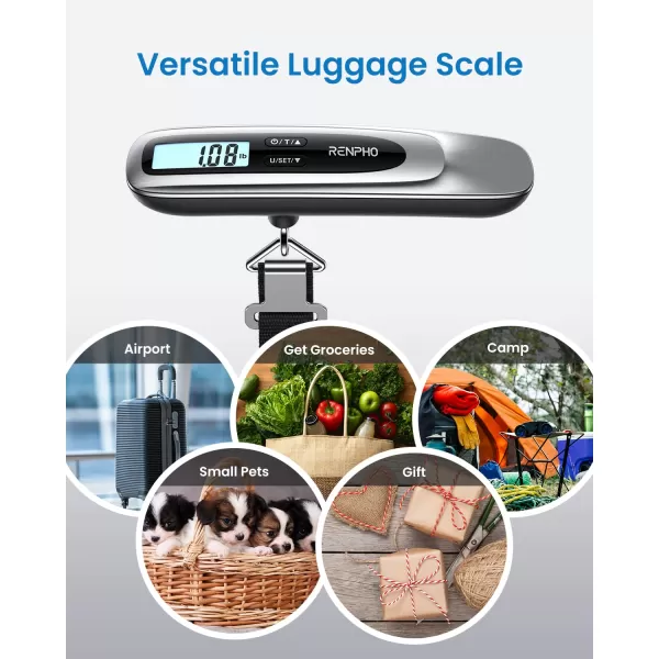 RENPHO Luggage Scale Digital Suitcase Scale for Travel Essentials 110lb50kg Portable Hanging Weigher with Tare Function Overweight Reminder Backlit LCD Display Battery Included