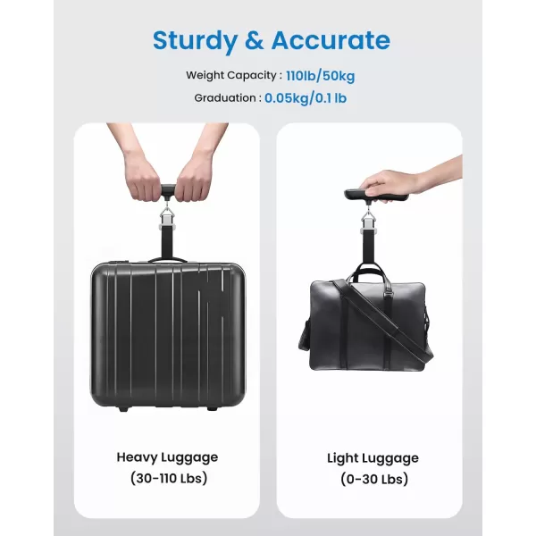 RENPHO Luggage Scale Digital Suitcase Scale for Travel Essentials 110lb50kg Portable Hanging Weigher with Tare Function Overweight Reminder Backlit LCD Display Battery Included