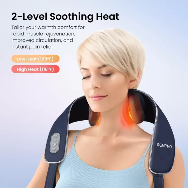 RENPHO Neck Massager with Heat 6D Cordless Neck and Shoulder Massager for Pain Relief Deep Tissue 2 Heating Levels Shiatsu Back Massager for Neck and Shoulder Pain Birthday Gifts for Men or WomenStandard
