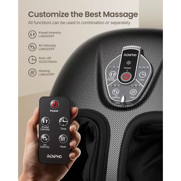 RENPHO Shiatsu Foot Massager with Heat 3 Levels Heat Upgraded Deep Kneading Foot Massager Machine Wireless Remote Control Electric Foot Massage Birthday Gifts for Women ampamp Men Up to Men Size 11Black