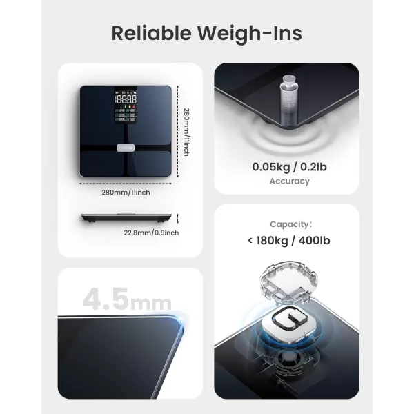RENPHO Smart Scale FSA HSA Store Eligible Body Fat Scale with VA Display Bluetooth Scale for Body Weight and Fat Percentage BMI Muscle ampamp Bone Mass Apple Health Compatible 400lb Black Elis 2X