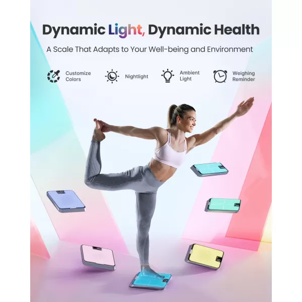 RENPHO Smart Scale with RBG Lighting Platform FSA HSA Store Eligible Bluetooth Scale for Body Weight Body Fat BMI Muscle Mass Rechargeable Elis Chroma