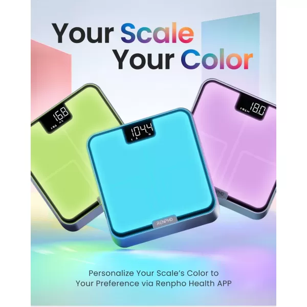 RENPHO Smart Scale with RBG Lighting Platform FSA HSA Store Eligible Bluetooth Scale for Body Weight Body Fat BMI Muscle Mass Rechargeable Elis Chroma