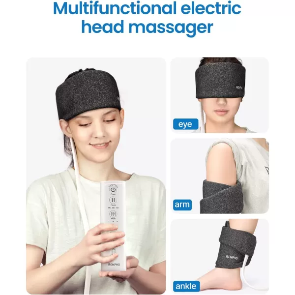 RENPHO heated electric head massager3 air compression massage intensities and 4 massage mode area selectionfor pressure reliefTensionDeep sleepRelaxationOne Size Fit MostV002