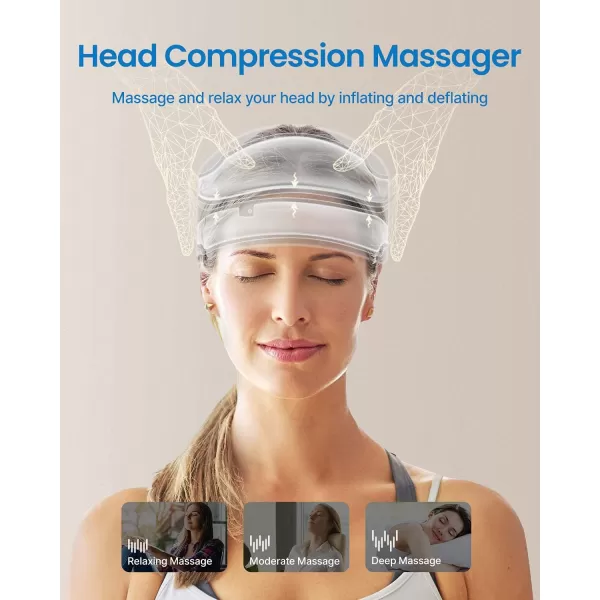 RENPHO heated electric head massager3 air compression massage intensities and 4 massage mode area selectionfor pressure reliefTensionDeep sleepRelaxationOne Size Fit MostV002