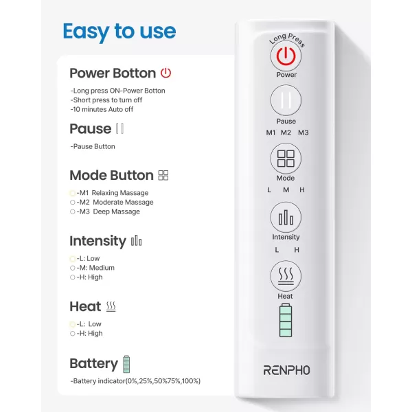RENPHO heated electric head massager3 air compression massage intensities and 4 massage mode area selectionfor pressure reliefTensionDeep sleepRelaxationOne Size Fit MostV002