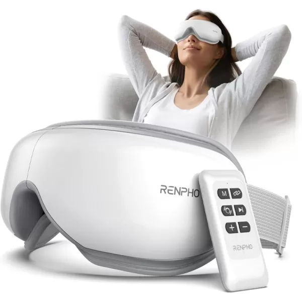 FSA HSA Eye Massager RENPHO Eyeris 1 Eye Massager for Migraines Relief Birthday Christmas Gifts Eye Massage Mask with Remote Heat Compression for Eye Strain Relief Reduce Stye Eye Improve SleepAwhite