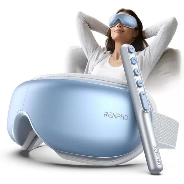 RENPHO FSA HSA Eye Massager Eyeris1 Heated Eye Massage Mask with Remote Compression Bluetooth Temple Migraine Massager for Eye Strain Relief Dry Eyes School Supplies Birthday Gifts for Her HimBlue