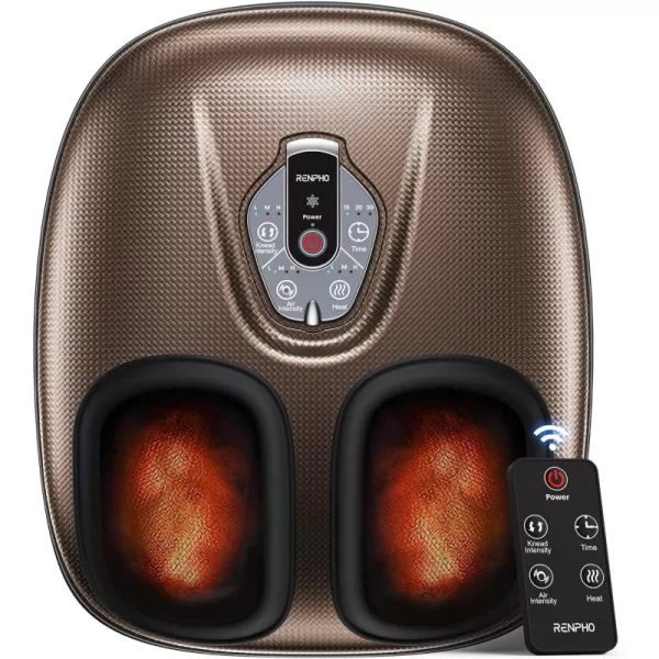 RENPHO Foot Massager Machine with Heat 3 Heating Levels Deep Kneading Heated Shiatsu Foot Massager with Wireless Remote Control Electric Foot Massage Birthday Gifts for Women and Men BrownBrown