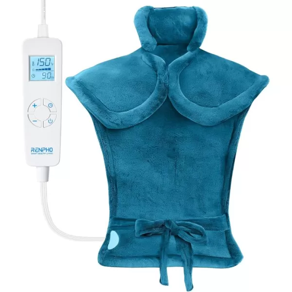 RENPHO Heating Pad for Back Electric Heat Pads for Neck Shoulders Pain Relief FSA HSA Approved Relaxation Christmas Gifts for Women Men Mom Dad Weighted Fast Heating ETL Certified Grey WhiteBlue