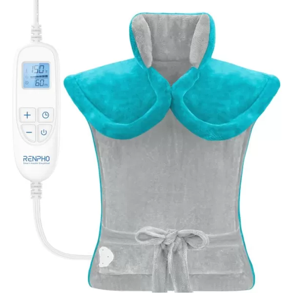 RENPHO Heating Pad for Back Electric Heat Pads for Neck Shoulders Pain Relief FSA HSA Approved Relaxation Christmas Gifts for Women Men Mom Dad Weighted Fast Heating ETL Certified Grey WhiteGray Green