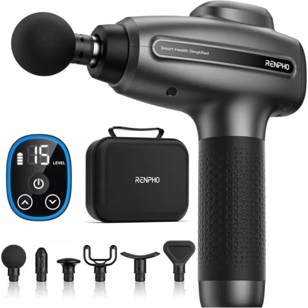 RENPHO Massage Gun Deep Tissue FSA HSA Eligible Percussion Muscle Massage Gun for Athletes Electric Handheld Massager Gun for Pain Relief Relax 6 Massage Head 15 SpeedBlack