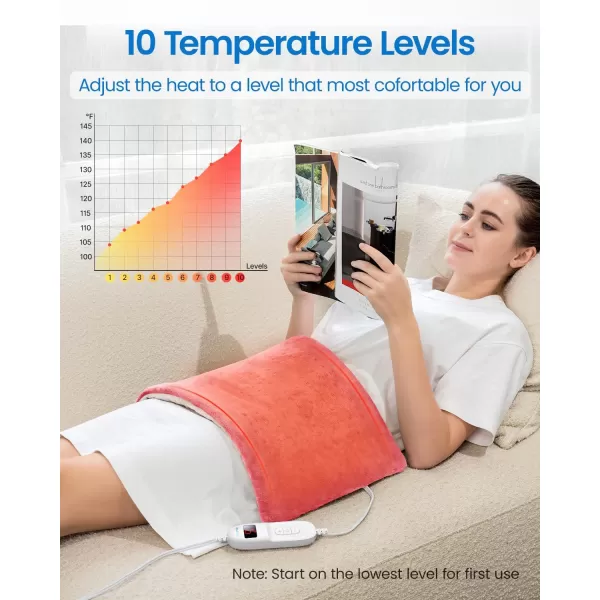 RENPHO King Size Heating Pad for Back Pain ampamp Cramps Relief FSA HSA Eligible Heat Pad for Knee and Leg Christmas Gifts for Women Men Mom Auto Shut Off ETL Certified 12quot x24 Light YellowPink