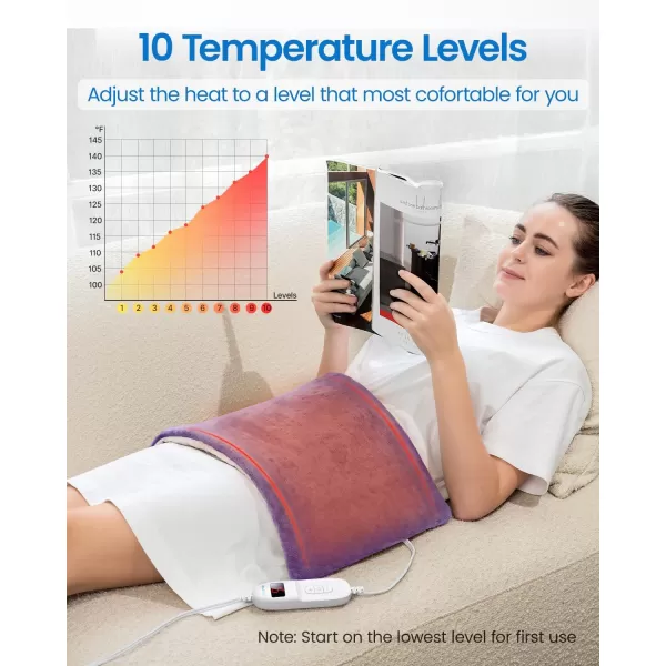 RENPHO King Size Heating Pad for Back Pain ampamp Cramps Relief FSA HSA Eligible Heat Pad for Knee and Leg Christmas Gifts for Women Men Mom Auto Shut Off ETL Certified 12quot x24 Light YellowViolet