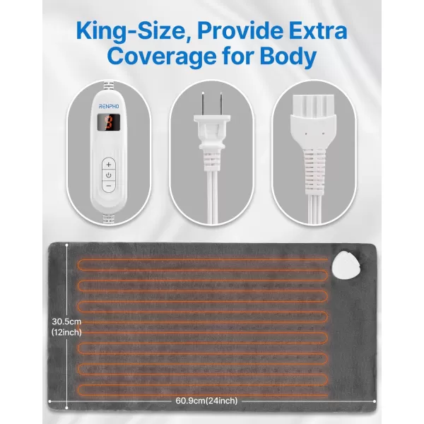 RENPHO King Size Heating Pad for Back Pain ampamp Cramps Relief FSA HSA Eligible Heat Pad for Knee and Leg Christmas Gifts for Women Men Mom Auto Shut Off ETL Certified 12quot x24 Light YellowAgray