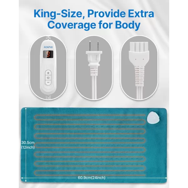 RENPHO King Size Heating Pad for Back Pain ampamp Cramps Relief FSA HSA Eligible Heat Pad for Knee and Leg Christmas Gifts for Women Men Mom Auto Shut Off ETL Certified 12quot x24 Light YellowBlue