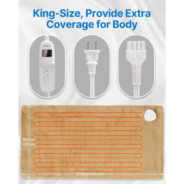 RENPHO King Size Heating Pad for Back Pain ampamp Cramps Relief FSA HSA Eligible Heat Pad for Knee and Leg Christmas Gifts for Women Men Mom Auto Shut Off ETL Certified 12quot x24 Light YellowLight Yellow
