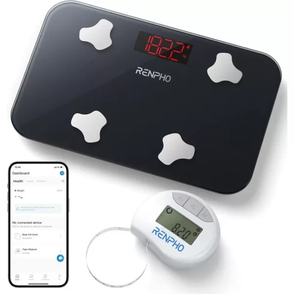 RENPHO Portable Scale Smart Tape Measure Travel Scale for Body Weight with Body Tape Measure 13 Body Composition Analyzer ampamp Retractable Measuring Tape Sync with App 400 lbs Inches ampamp cmscale  body tape