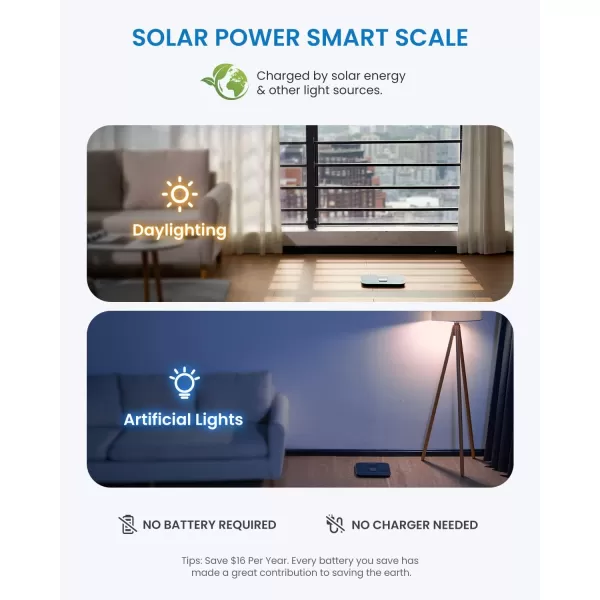 RENPHO Smart Scale for Body Weight Solar Power Digital Bathroom Scale Bluetooth Weight Scale with App Body Composition Monitor 400 lbs  Elis Solar No Battery Required Black