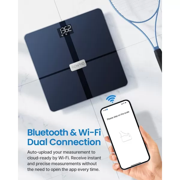 RENPHO WiFi Scale for Body Weight Bluetooth Body Fat Scale Smart Bathroom Scale Health Monitor 13 Body Composition Analyzer with Smart App White Elis AspireDark Blue with WiFi