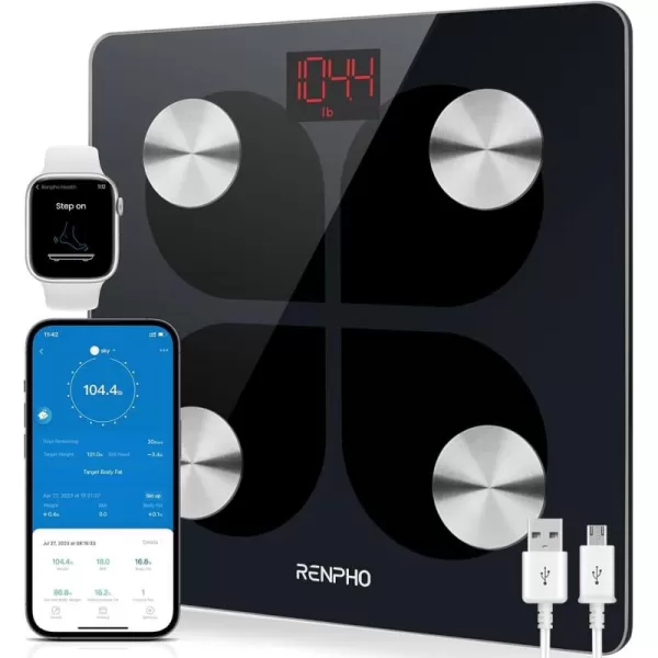 RENPHO Rechargeable Smart Scale Digital Weight Scale for Body Weight Bathroom Scale with BMI and Body Fat FSA HSA Eligible Body Composition Monitor with Smartphone App 396 lbs Elis 1