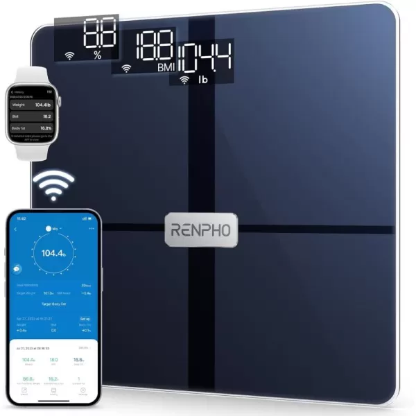 RENPHO WiFi Scale for Body Weight Bluetooth Body Fat Scale Smart Bathroom Scale Health Monitor 13 Body Composition Analyzer with Smart App White Elis AspireDark Blue with WiFi