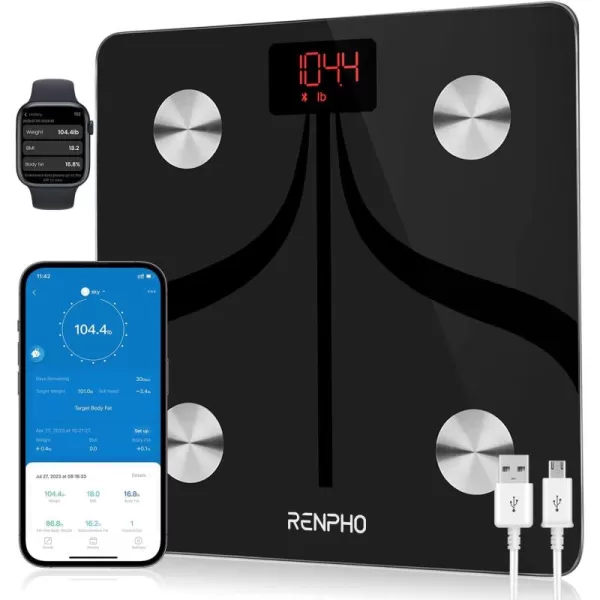 RENPHO WiFi Scale for Body Weight Bluetooth Body Fat Scale Smart Bathroom Scale Health Monitor 13 Body Composition Analyzer with Smart App White Elis AspireBlack Bluetooth Only
