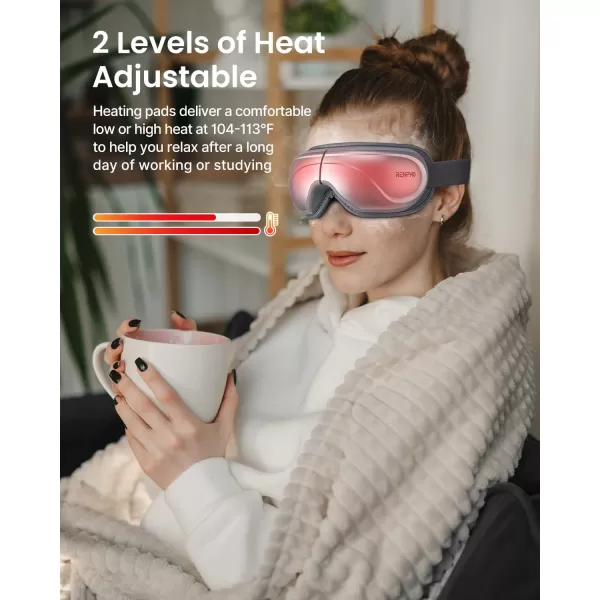 RENPHO Eyeris 2 ExtendedEye Massager with Heat for Migraines Relief Heated Eye Mask Eye Care Face Massager for Eye Strain Eye Bags Dry Eyes Improve Sleep Birthday Gift for Women MenSilver