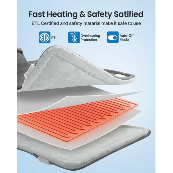 RENPHO Heating Pad for Back Electric Heat Pads for Neck Shoulders Pain Relief FSA HSA Approved Relaxation Christmas Gifts for Women Men Mom Dad Weighted Fast Heating ETL Certified Grey WhiteGray White