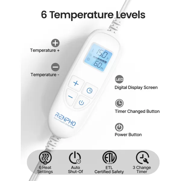 RENPHO King Size Heating Pad for Back Pain Relief Birthday Christmas Gifts for Men Dad Him FSA HSA Eligible 24quotx37quot XXL Large Weighted Electric Heat Pad for Neck and Shoulders ETL Certified BlueXlgray