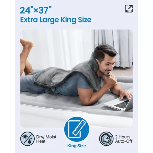 RENPHO King Size Heating Pad for Back Pain Relief Birthday Christmas Gifts for Men Dad Him FSA HSA Eligible 24quotx37quot XXL Large Weighted Electric Heat Pad for Neck and Shoulders ETL Certified BlueXlgray