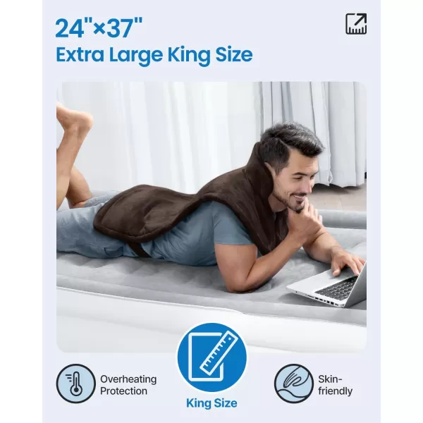 RENPHO King Size Heating Pad for Back Pain Relief Birthday Christmas Gifts for Men Dad Him FSA HSA Eligible 24quotx37quot XXL Large Weighted Electric Heat Pad for Neck and Shoulders ETL Certified BlueXlh Brown