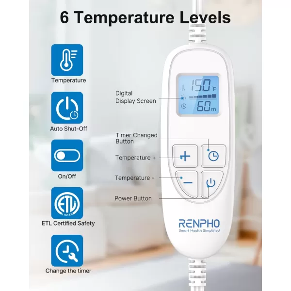 RENPHO King Size Heating Pad for Back Pain Relief Birthday Christmas Gifts for Men Dad Him FSA HSA Eligible 24quotx37quot XXL Large Weighted Electric Heat Pad for Neck and Shoulders ETL Certified BlueBlue