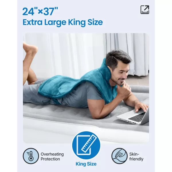 RENPHO King Size Heating Pad for Back Pain Relief Birthday Christmas Gifts for Men Dad Him FSA HSA Eligible 24quotx37quot XXL Large Weighted Electric Heat Pad for Neck and Shoulders ETL Certified BlueXlh Blue