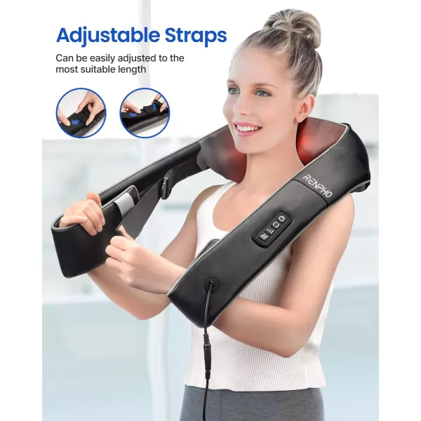 RENPHO Neck Massager with Heat and Adjustable Arm Strap Shiatsu Massager with 3D Deep Tissue Massage Relaxation in The Neck Back Shoulder Hip and Legswith Adjustable Straps