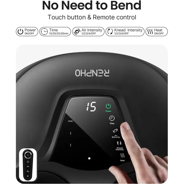 RENPHO Shiatsu Foot Massager with HeatElectric Foot Massager for Circulation and Pain Relief with RemoteDeep KneadingSqueezingSize up to 12Dark Black