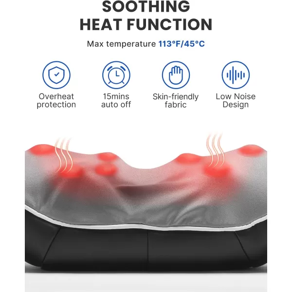 RENPHO Shiatsu Neck and Shoulder Back Massager with Heat Electric Deep Tissue 3D Kneading Massage Pillow for Relief on Waist Leg Calf Foot Arm Belly Full Body MusclesBlack