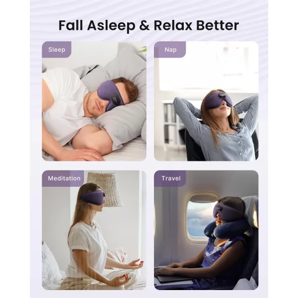 RENPHO Sleep Headphones 2024 New Ultra Soft Sleep Mask with 52 Bluetooth HD Headphones 3D Blackout Wireless Headband Eye Mask for Sleeping Earbuds Earphones for Side Sleeper Men Women TravelPurple