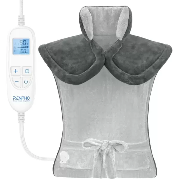 RENPHO Heating Pad for Back Electric Heat Pads for Neck Shoulders Pain Relief FSA HSA Approved Relaxation Christmas Gifts for Women Men Mom Dad Weighted Fast Heating ETL Certified Grey WhiteGray White