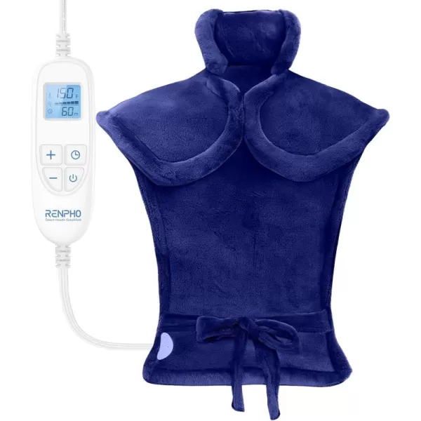 RENPHO Heating Pad for Back Electric Heat Pads for Neck Shoulders Pain Relief FSA HSA Approved Relaxation Christmas Gifts for Women Men Mom Dad Weighted Fast Heating ETL Certified Grey WhiteDark Blue