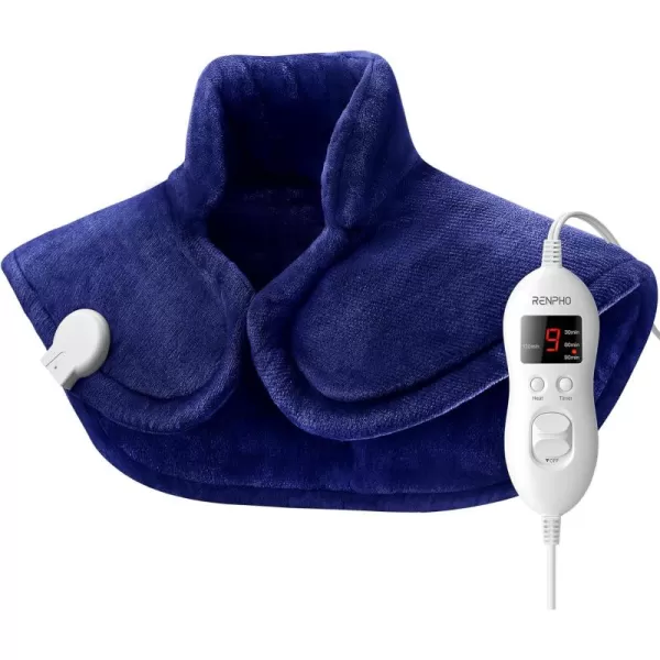 RENPHO Heating Pad for Neck and Shoulders and Back FSA HSA Eligible Relaxing Gifts for Women Men Mom Dad Electric Weighted Heat Pad for Pain Relief with Auto Shut Off ETL Certified GrayBlue