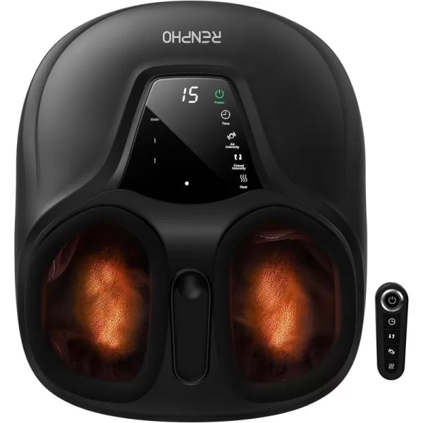 RENPHO Shiatsu Foot Massager with HeatElectric Foot Massager for Circulation and Pain Relief with RemoteDeep KneadingSqueezingSize up to 12Dark Black