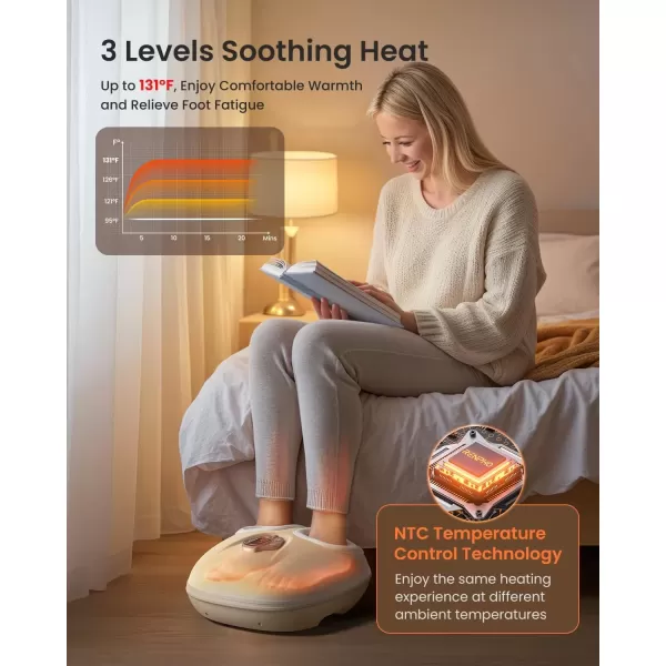 imageRENPHO Foot Massager with Voice Control Worlds First  2025 Upgraded Shiatsu Foot Massager Machine with 3 Heating Levels Electric Foot Massage Christmas Gifts for Women Men Fits Up to Size 12Pioneering Voice Control Technology  Beige