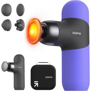 imageRENPHO Mini Thermal Massage Gun with Heat FSA HSA Eligible Percussion Massager Gun Portable Color Silicone Sleeves Travel Size with Carry Case Valentines Day Gifts for Women Men Noen GreenPurple
