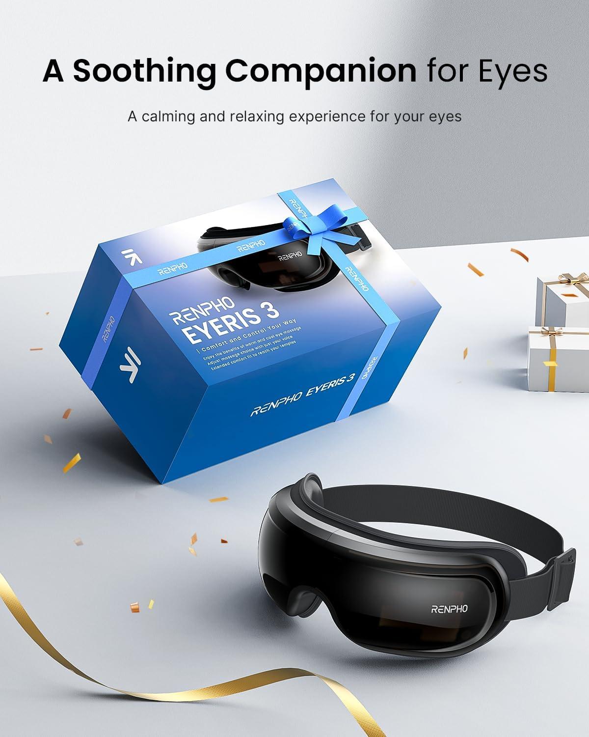 imageRENPHO Eye Massager with Heat and Cooling Mothers DayBirthday Gifts for WomenMen Eyeris Kintsugi FSAHSA Eligible Voice Control Eye Mask Massager for Migraines Eye Care Device for RelaxationBlack