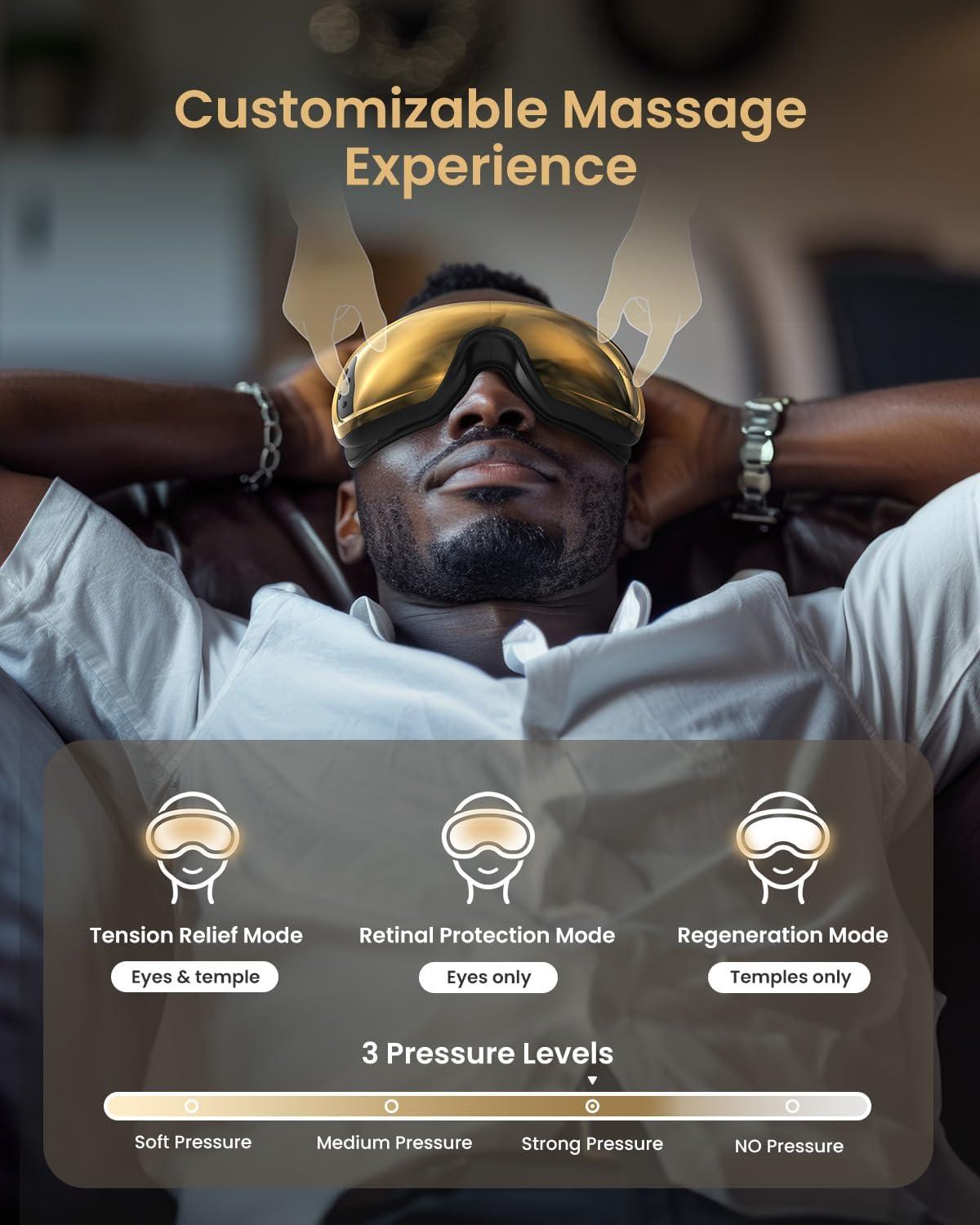 imageRENPHO Eye Massager with Heat and Cooling Mothers DayBirthday Gifts for WomenMen Eyeris Kintsugi FSAHSA Eligible Voice Control Eye Mask Massager for Migraines Eye Care Device for RelaxationBGolden