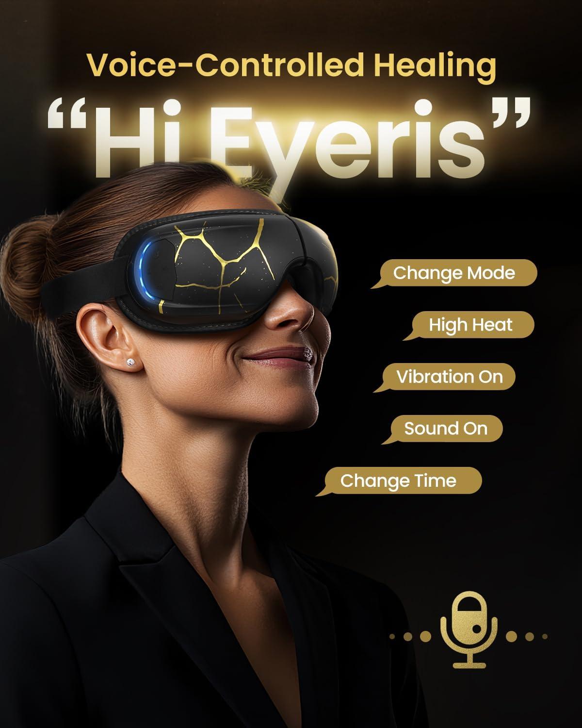imageRENPHO Eye Massager with Heat and Cooling Mothers DayBirthday Gifts for WomenMen Eyeris Kintsugi FSAHSA Eligible Voice Control Eye Mask Massager for Migraines Eye Care Device for RelaxationABlackGold