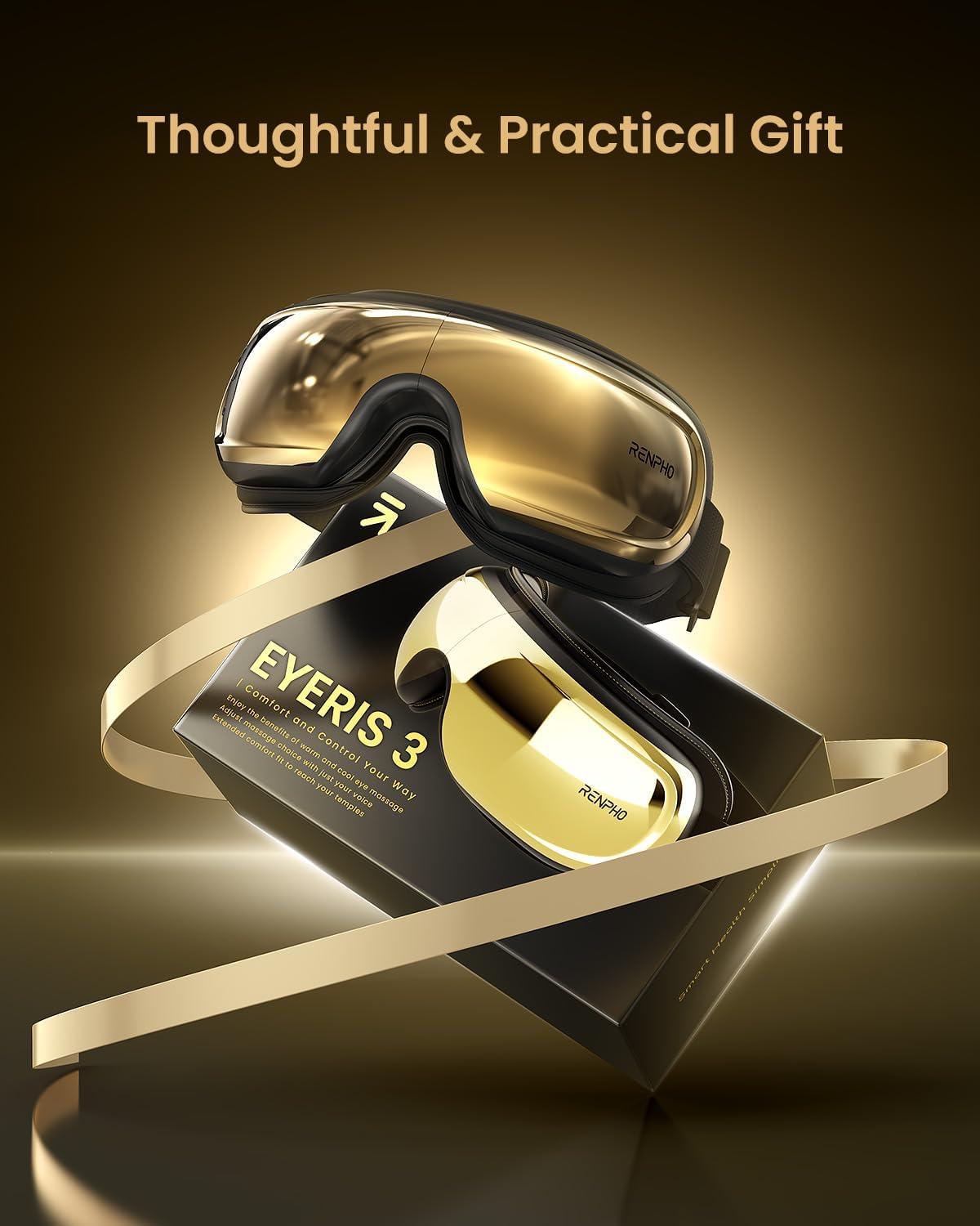 imageRENPHO Eye Massager with Heat and Cooling Mothers DayBirthday Gifts for WomenMen Eyeris Kintsugi FSAHSA Eligible Voice Control Eye Mask Massager for Migraines Eye Care Device for RelaxationBGolden