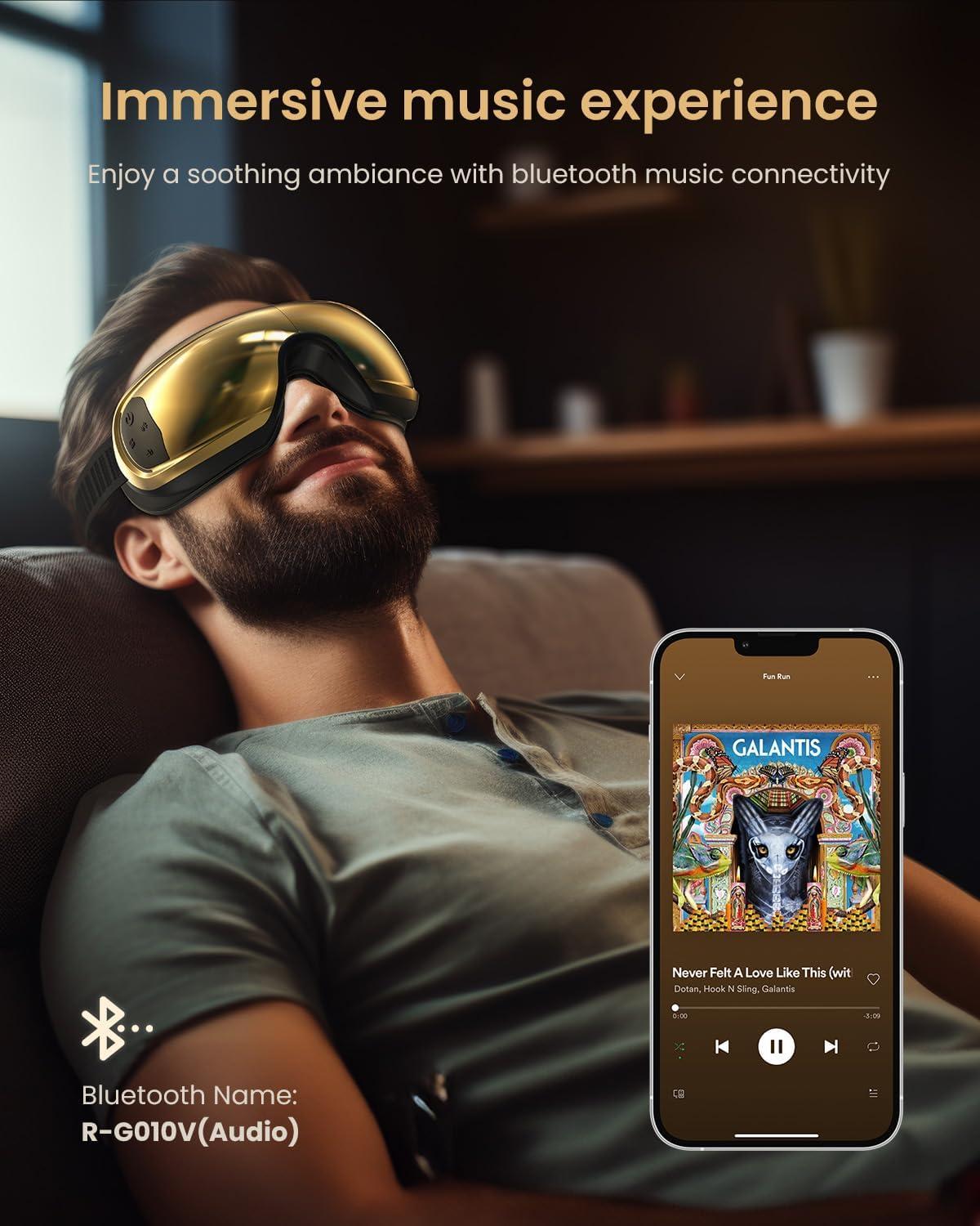 imageRENPHO Eye Massager with Heat and Cooling Mothers DayBirthday Gifts for WomenMen Eyeris Kintsugi FSAHSA Eligible Voice Control Eye Mask Massager for Migraines Eye Care Device for RelaxationBGolden